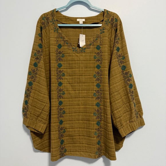 J Jill Pure Jill Plus Embroidered V- Neck Top Size 3X - Picture 2 of 8